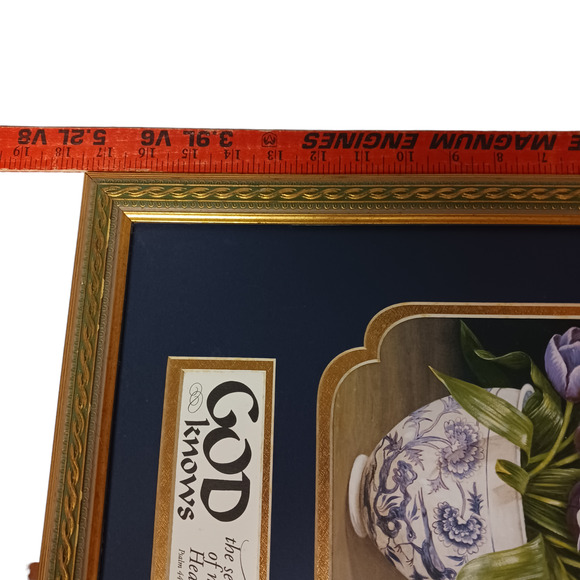 Christian Scripture Framed Picture Purple Floral Tulips Ps 44:21 Inspirational - Picture 12 of 13